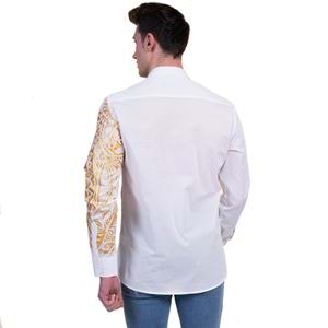 White with Golden Arm Printed Men's Shirt