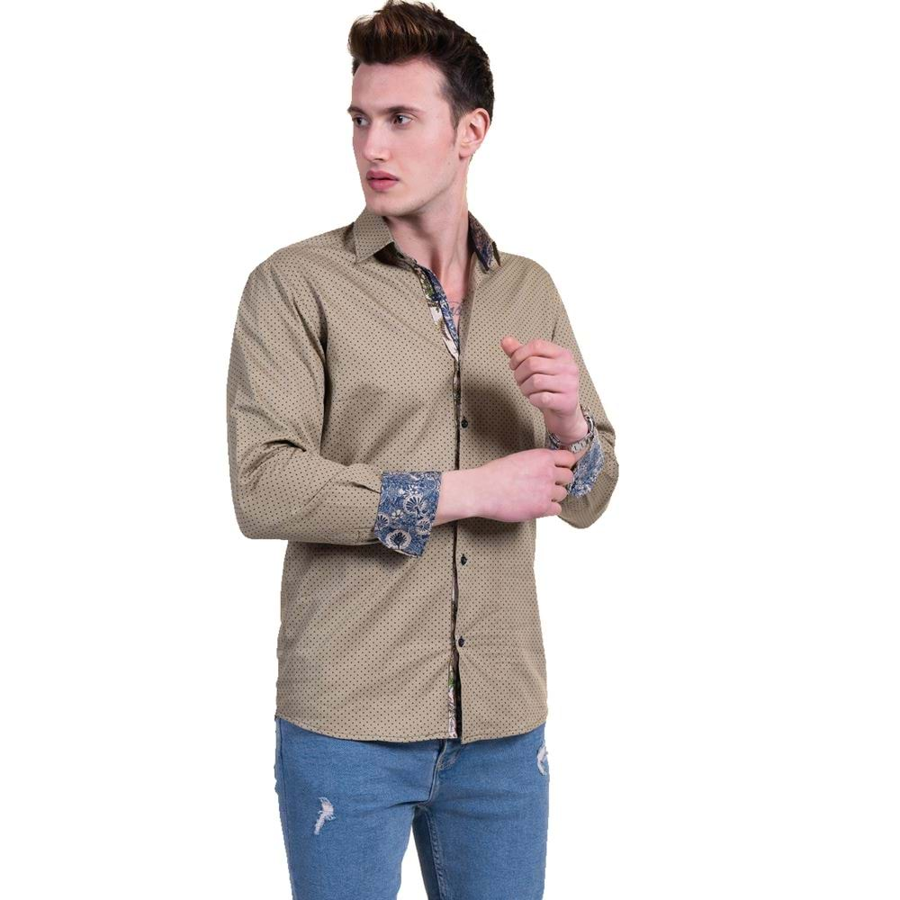 Khaki Blue Polka Dot with different inner Men's Shirt