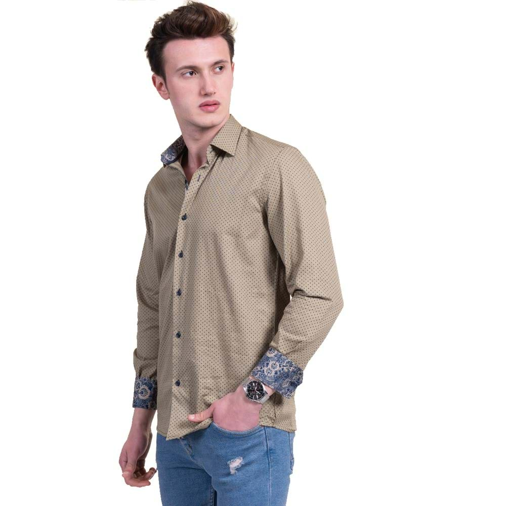 Khaki Blue Polka Dot with different inner Men's Shirt