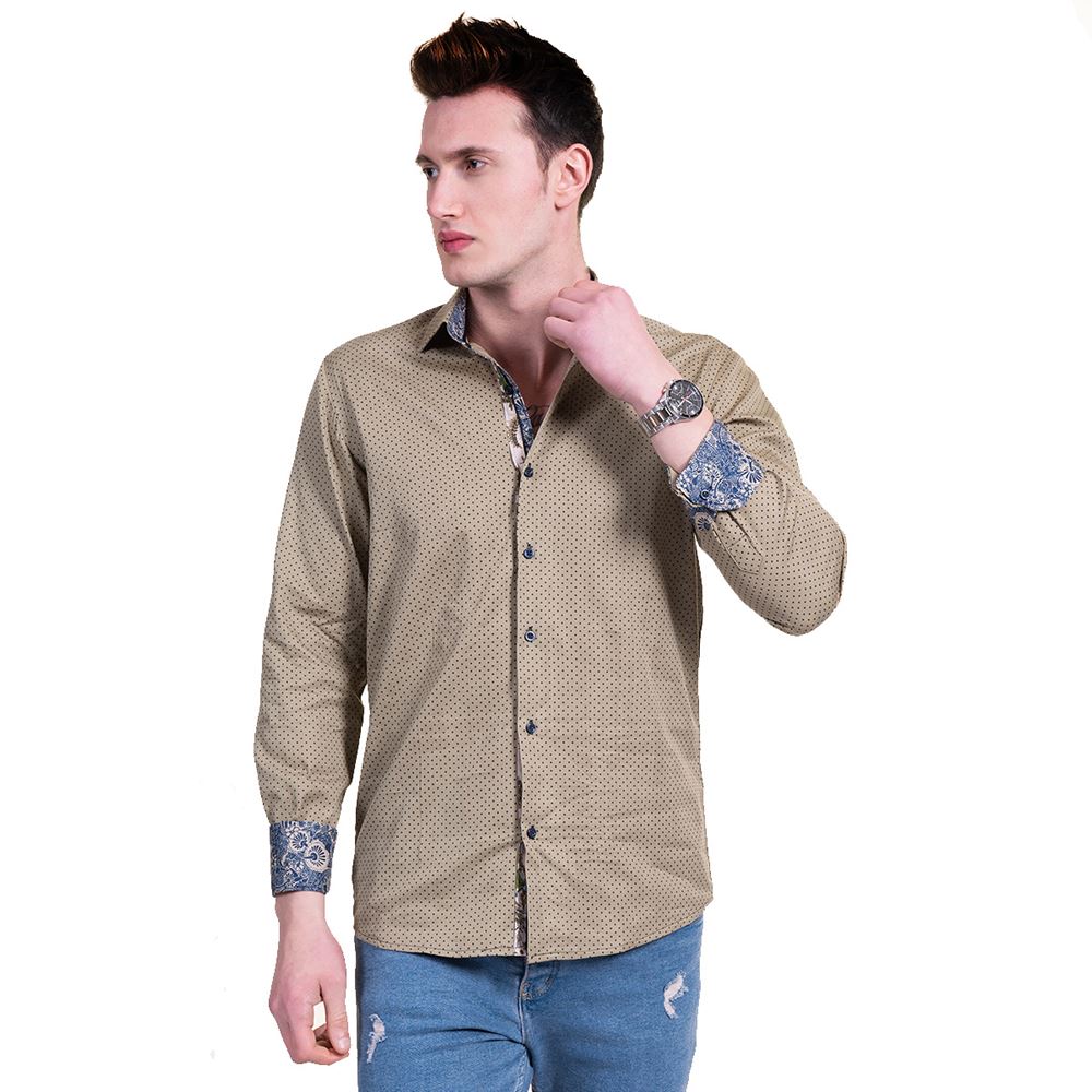 Khaki Blue Polka Dot with different inner Men's Shirt