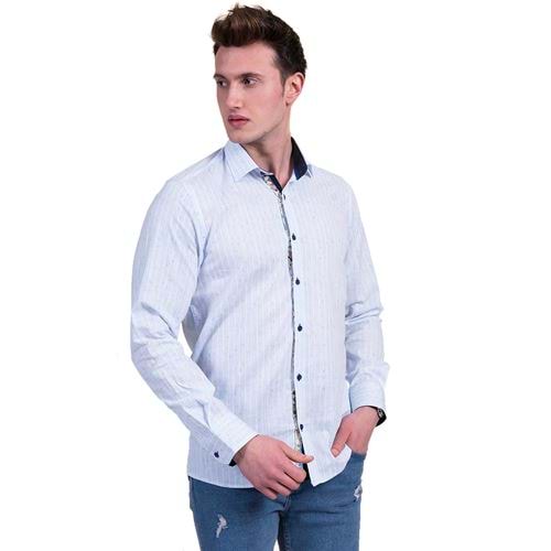 Blue White Striped Natural Linen Men's Shirt