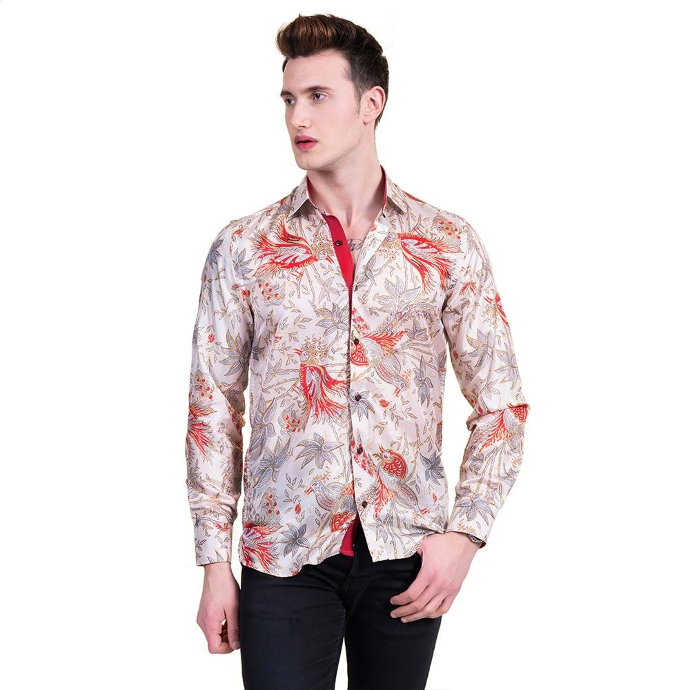 Beige with Red Paisley Vintage Men's Shirt