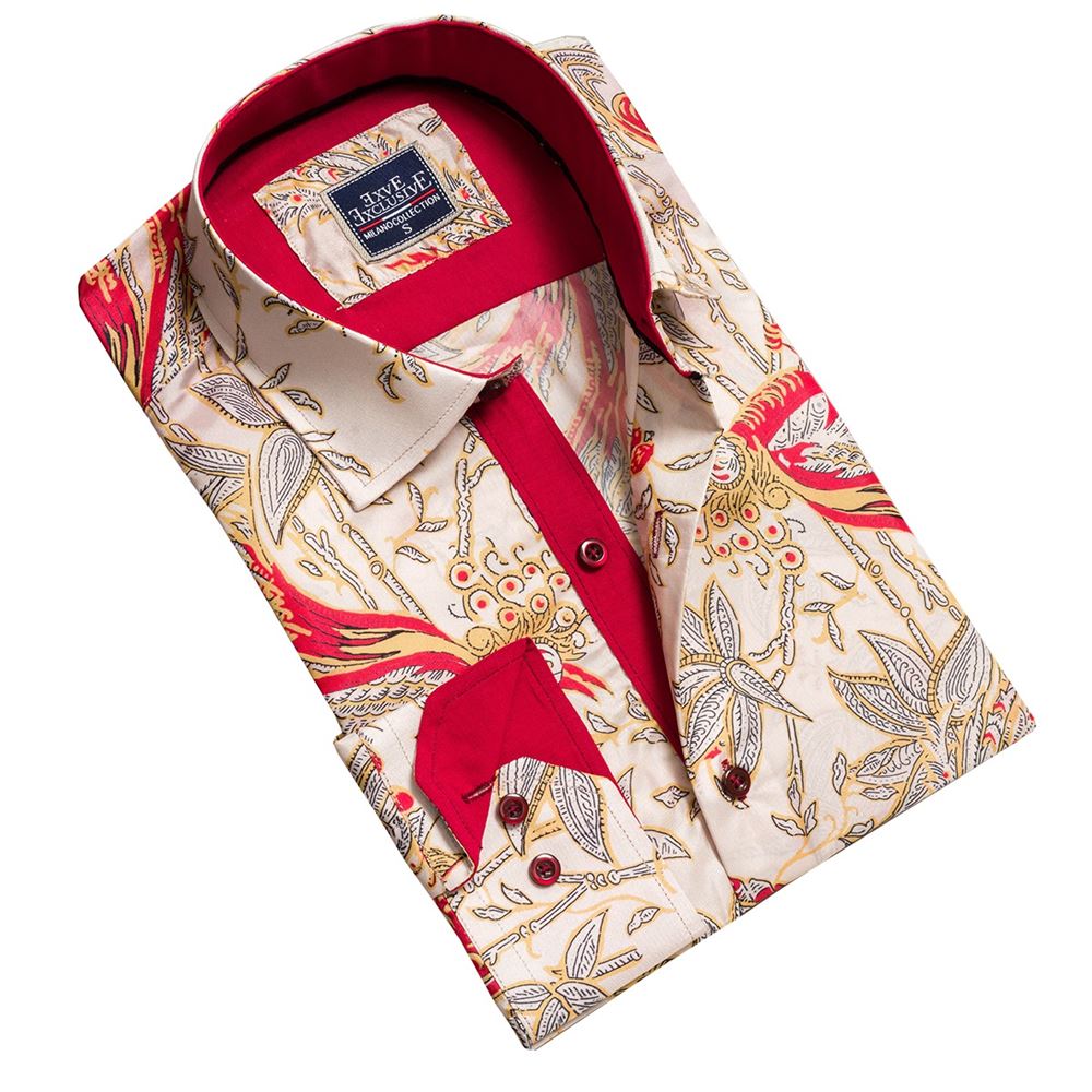 Beige with Red Paisley Vintage Men's Shirt