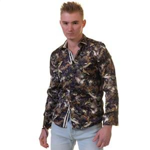 Brown Beige Birds Printed Men's Shirt