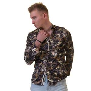 Brown Beige Birds Printed Men's Shirt