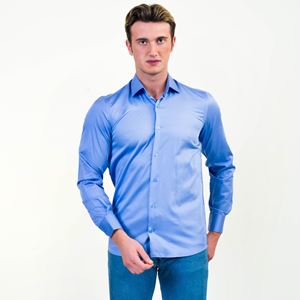 Blue Compact Sattin Cotton Men's Shirt