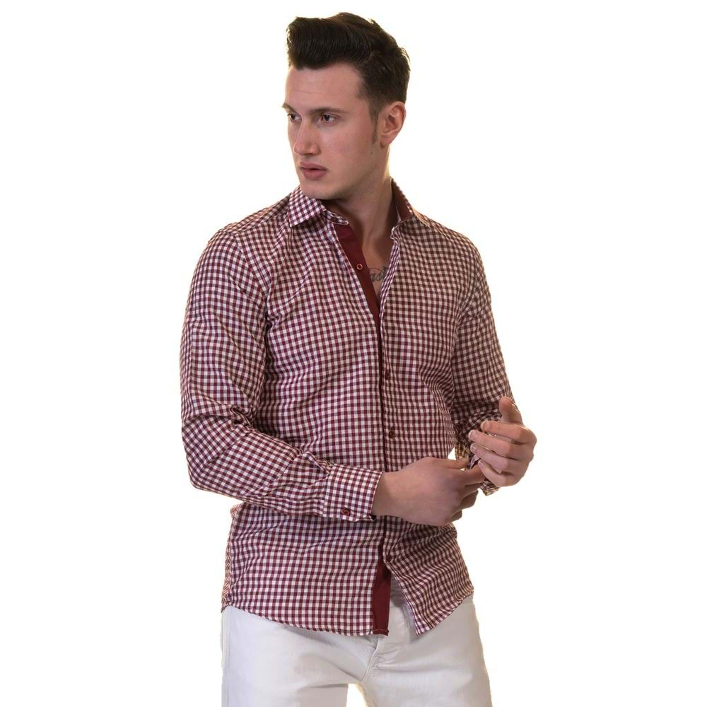 Burgundy & White Gigham Men's Shirt