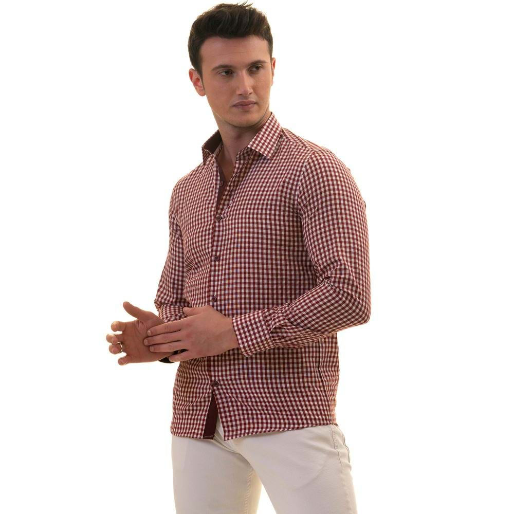 Burgundy & White Gigham Men's Shirt