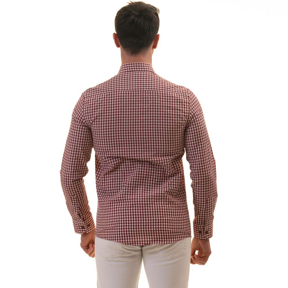 Burgundy & White Gigham Men's Shirt