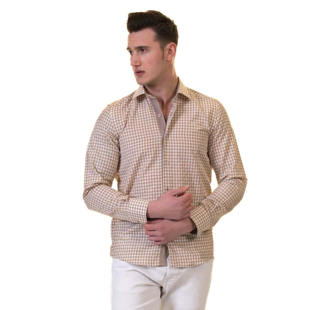 Mustard & White Gigham Men's Shirt