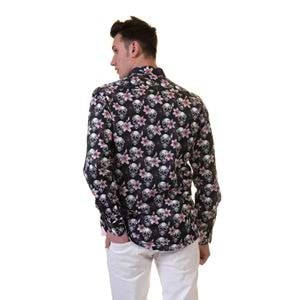 Pink Floral Skull Printed Printed Cotton Men's Shirt