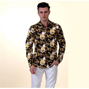 Black & Gold Skull Printed Printed Cotton Men's Shirt