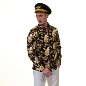 Black & Gold Skull Printed Printed Cotton Men's Shirt