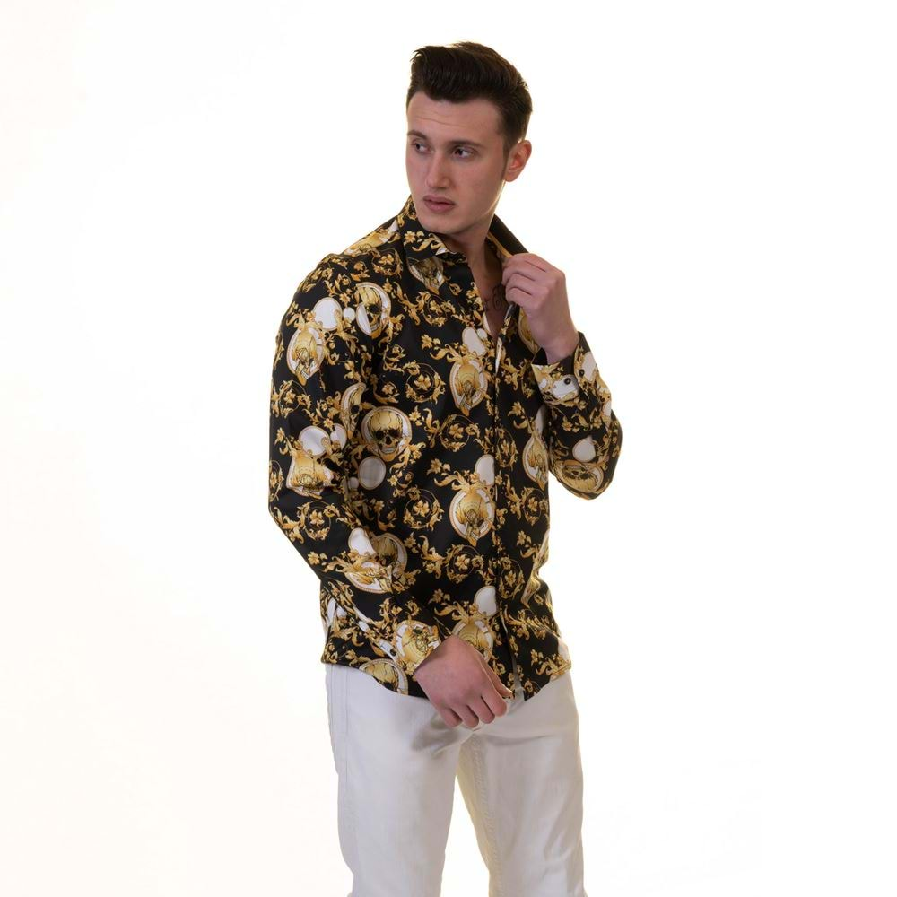 Black & Gold Skull Printed Printed Cotton Men's Shirt