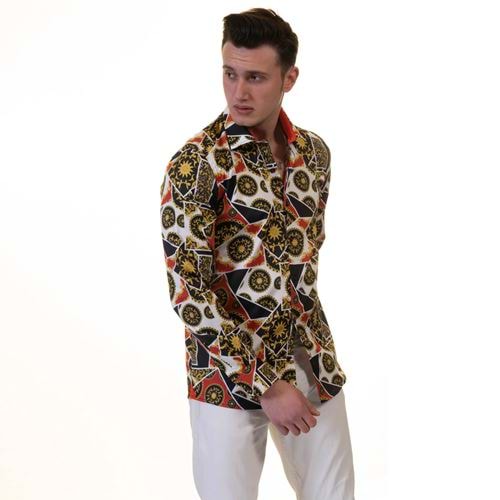 Black Red Gold Designer Printed Printed Cotton Men's Shirt
