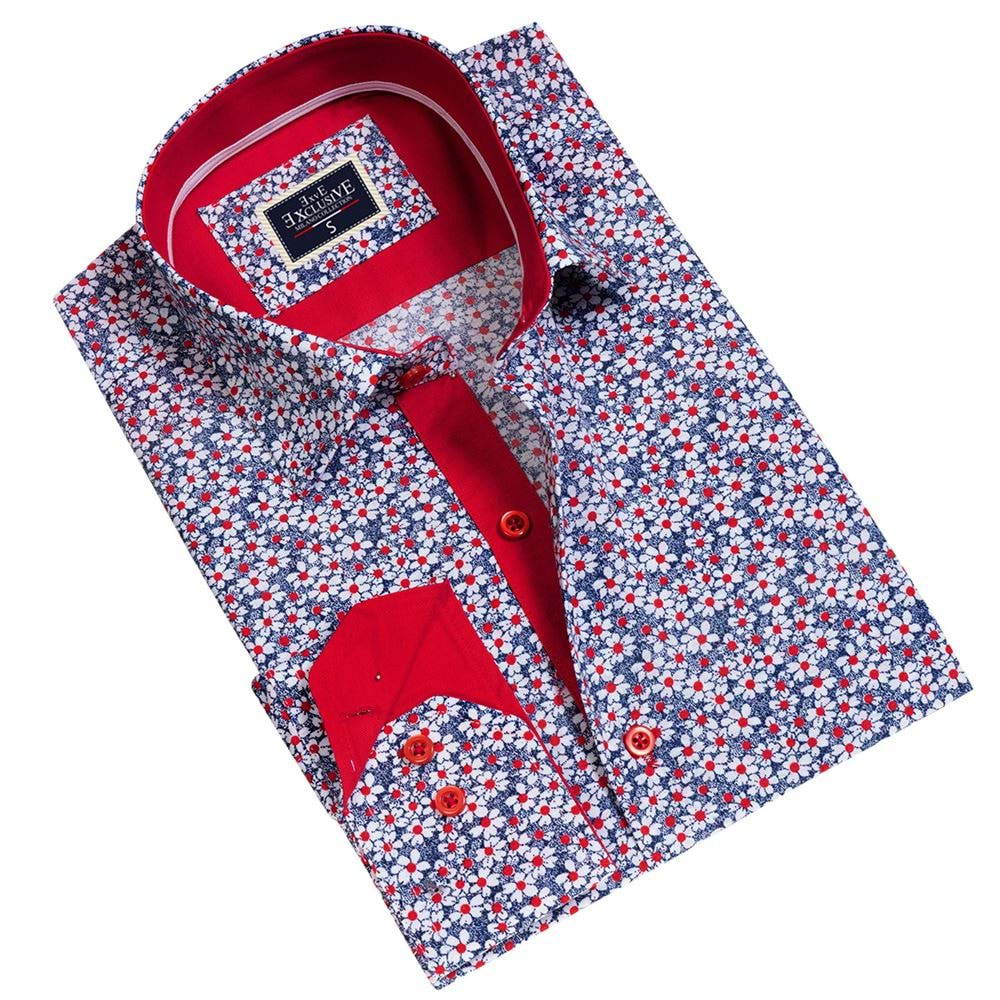 Red Blue Floral Men's Shirt