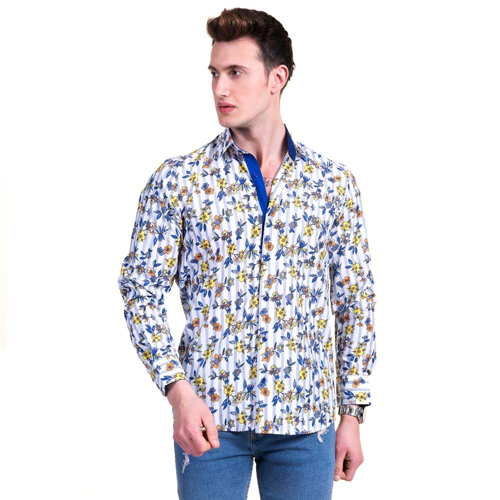 Blue Yellow Floral Men's Shirt