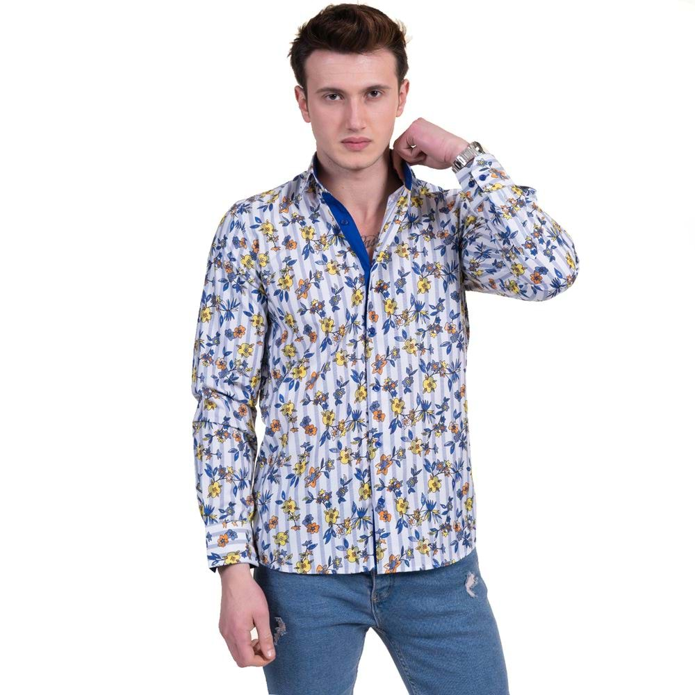 Blue Yellow Floral Men's Shirt