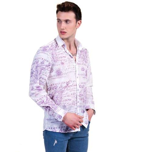 Lilac Map Printed Men's Shirt