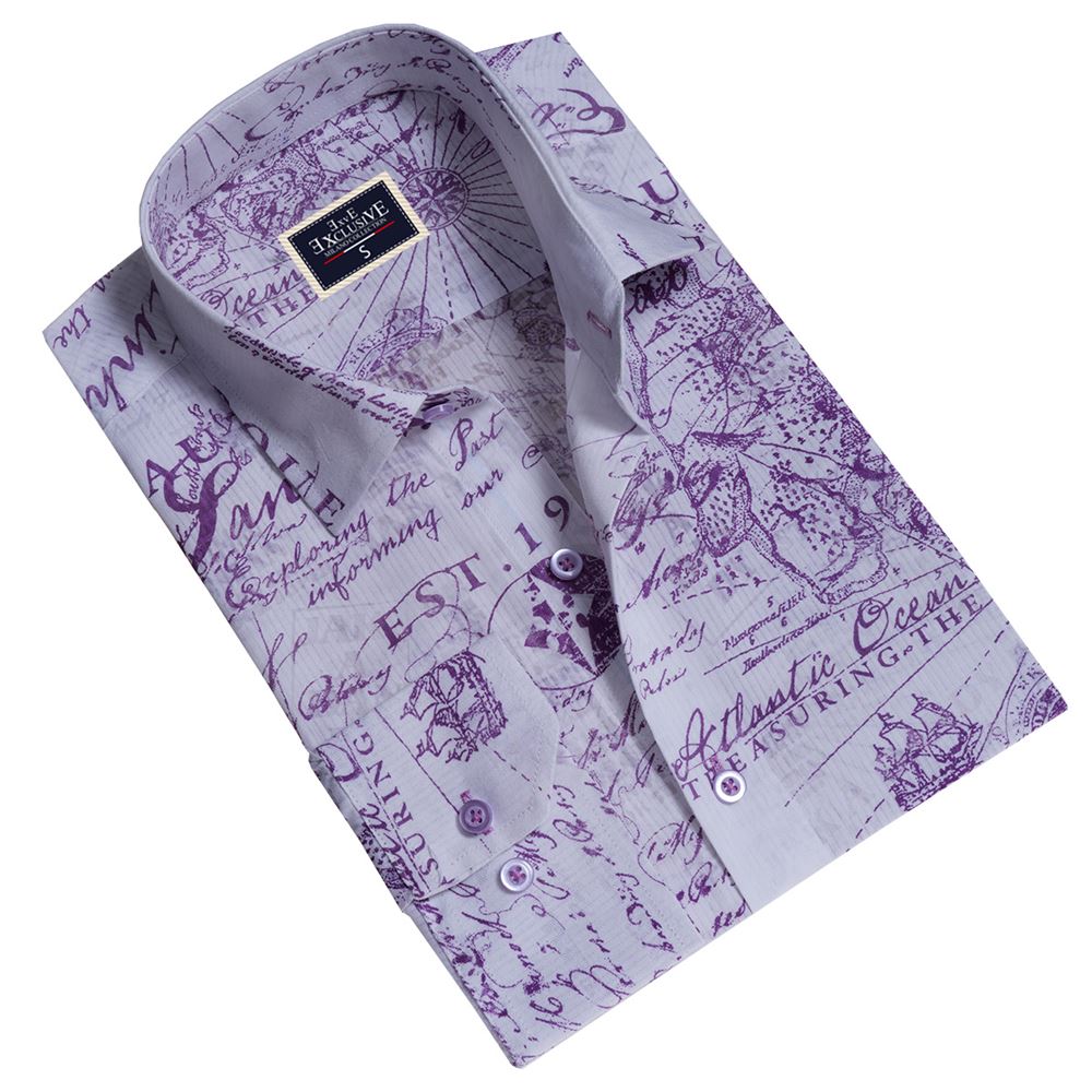 Lilac Map Printed Men's Shirt