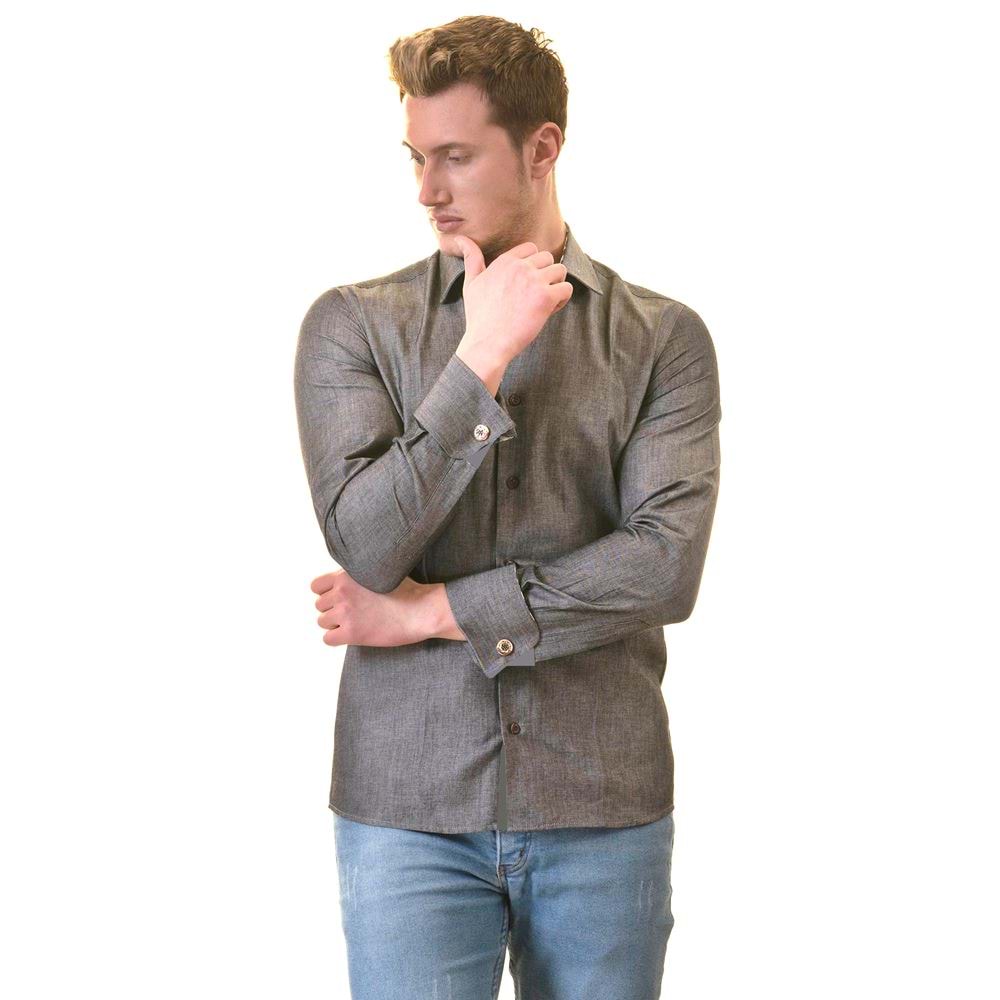 Gray Oxford French Cuff Shirt