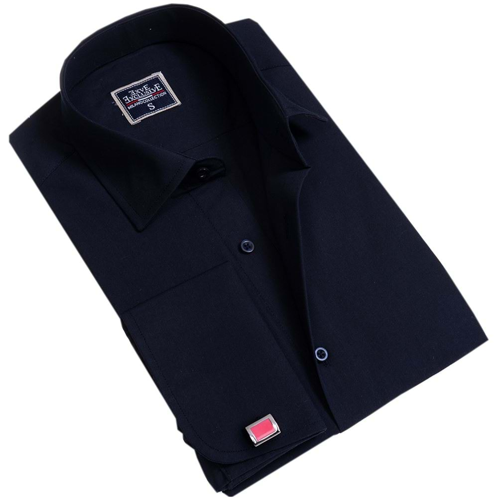 Navy Plain French Cuff Shirt