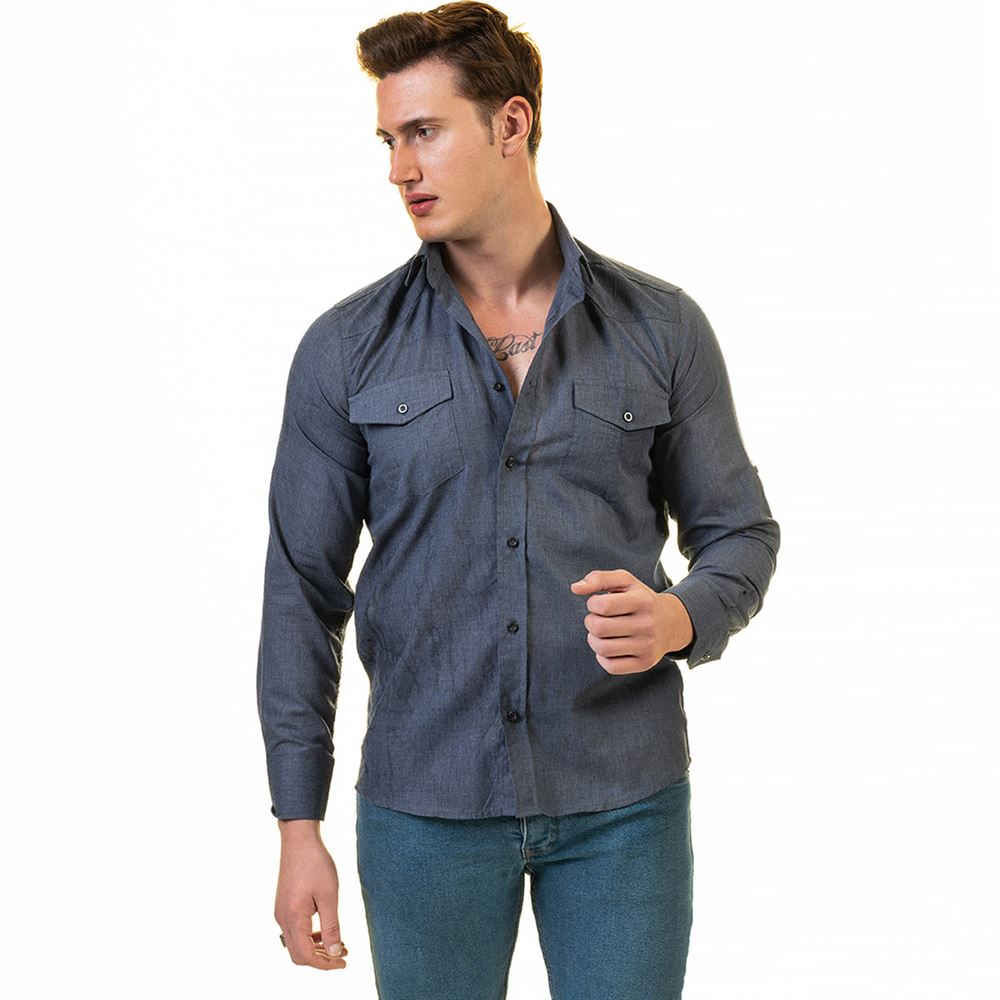 Navy Jeans Western Men's Shirt