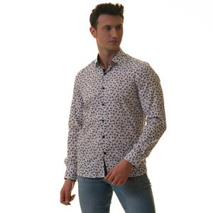 Gray Floral on White Printed Style Men's Shirt