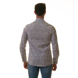 Gray Floral on White Printed Style Men's Shirt