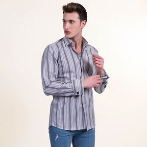 Gray Black Striped French Cuff Shirt