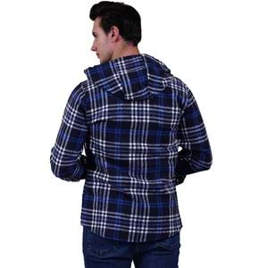 Blue White Navy Plaid Men's Hoodie Jacket Shirt