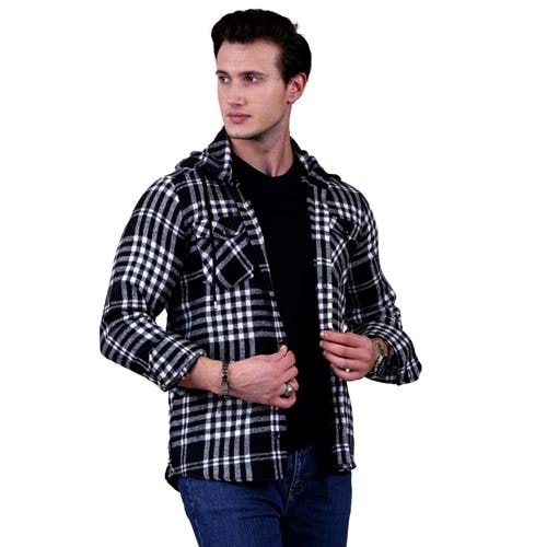 Black White Plaid Men's Hoodie Jacket Shirt