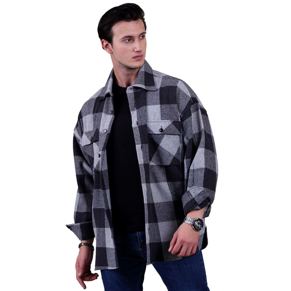 Black and Gray Gingham Checkered Over Size Lumberjack Shirt