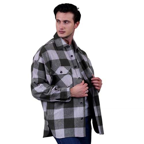 Khaki and Gray Gingham Checkered Over Size Lumberjack Shirt