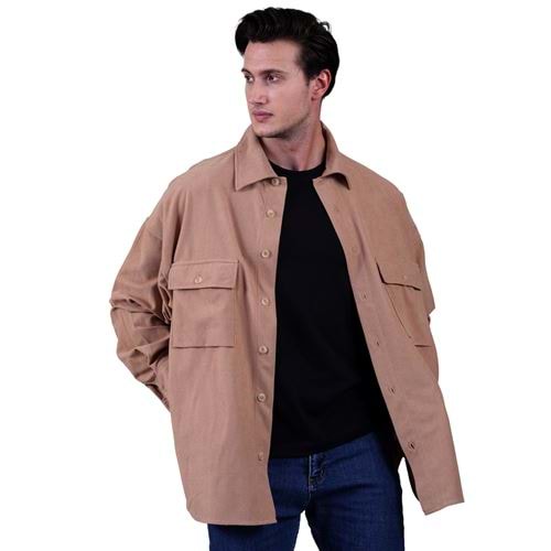 Camel Solid Color Over Size Lumberjack Shirt