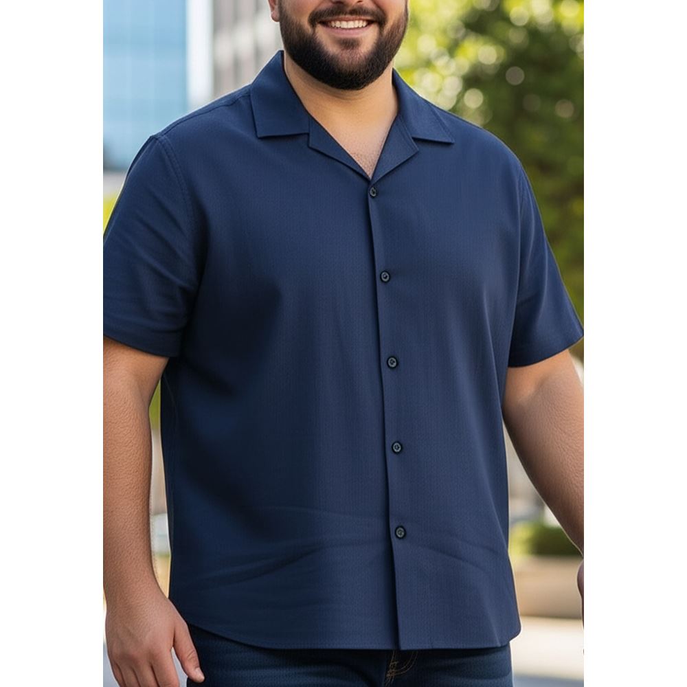 Navy Viscose Men's Hawaiian Big Size Shirt