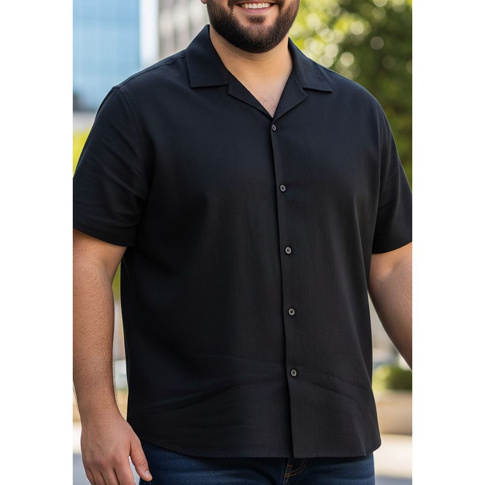 Black Viscose Men's Hawaiian Big Size Shirt