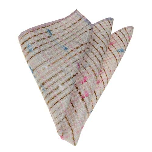 Pink Blue Knitted on Beige Pocket Square