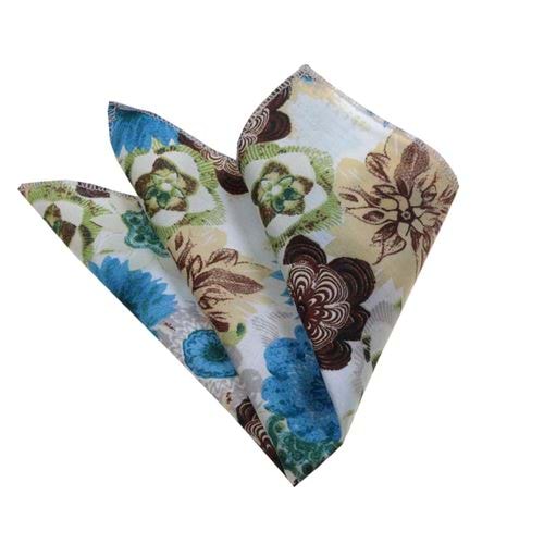 Mavi Kahve Çiçekli Cep Yaka Mendili