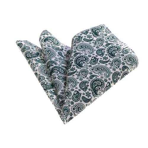 Green White Paisley Pocket Square
