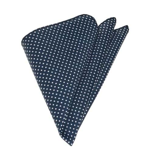 Lacivert Beyaz Puantiyeli Cep Yaka Mendili