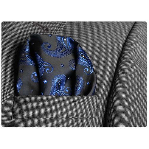 Mavi Şal Desenli Siyah Cep Yaka Mendili