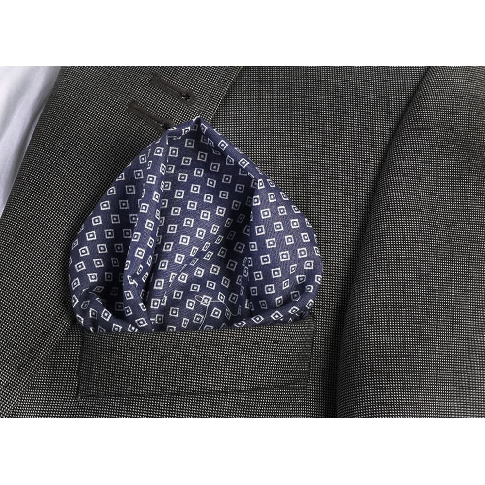 Mavi Beyaz Kare Desen Yaka Cep Mendili