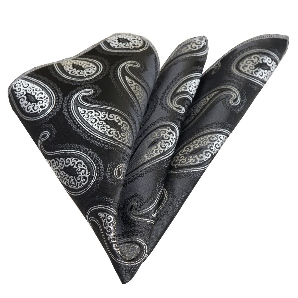 Black Silver Paisley Pocket Square