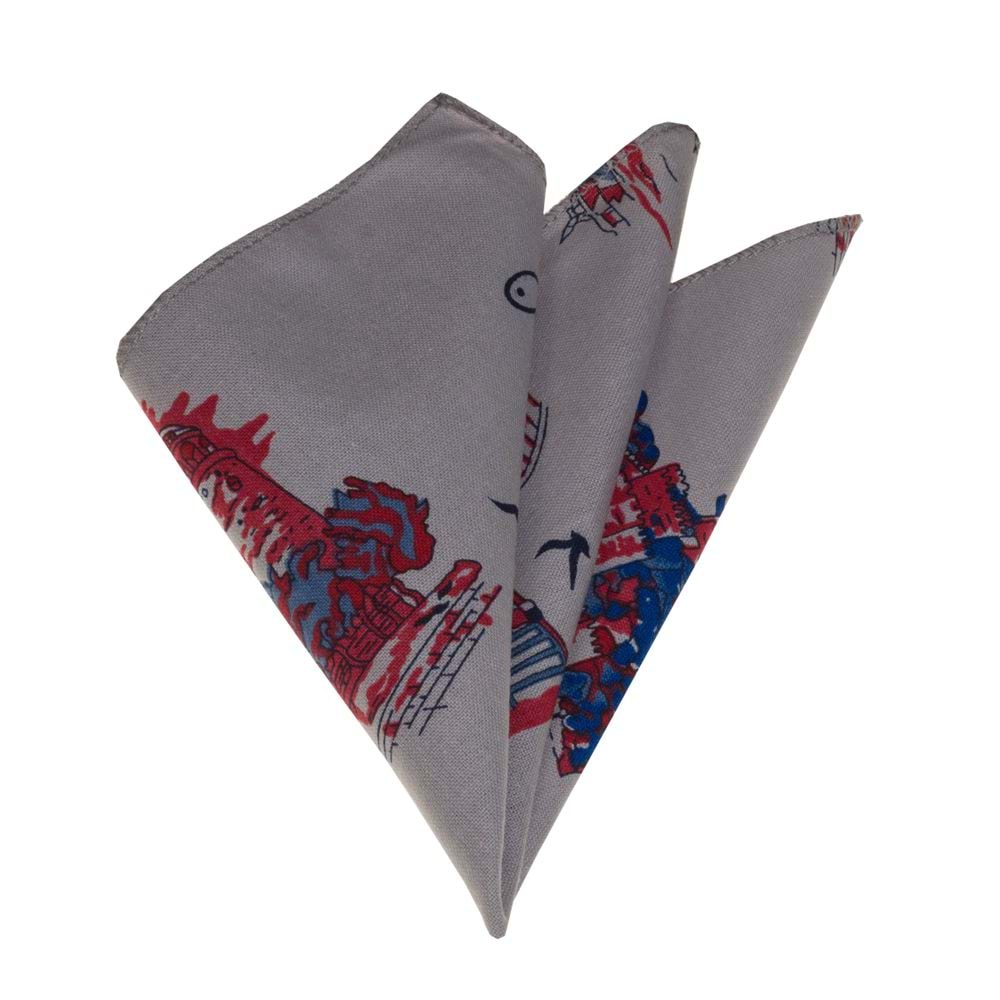 Gray Red Istanbul Printed Pocket Square