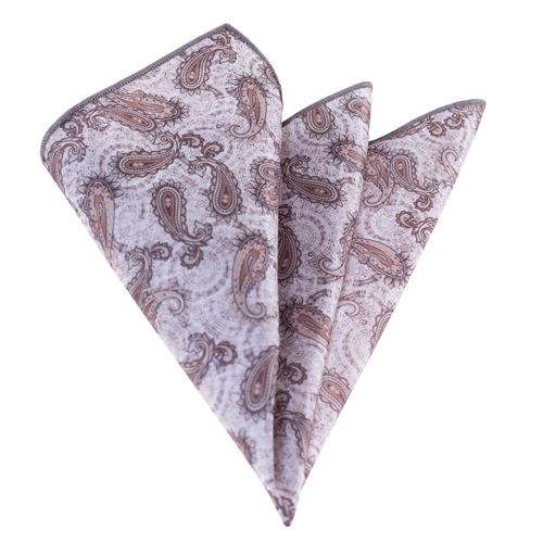Brown Paisley on Gray Handkerchief