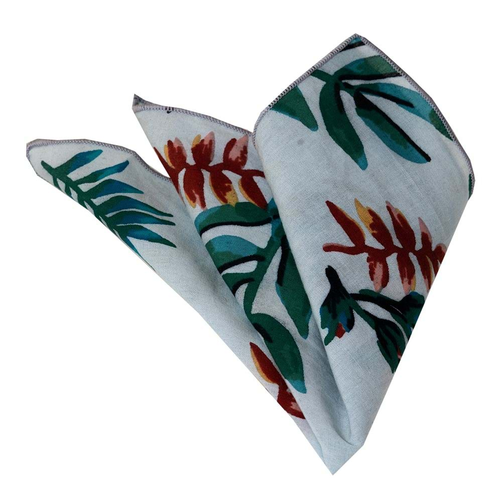 Light Blue Green Leaves Pocket Square