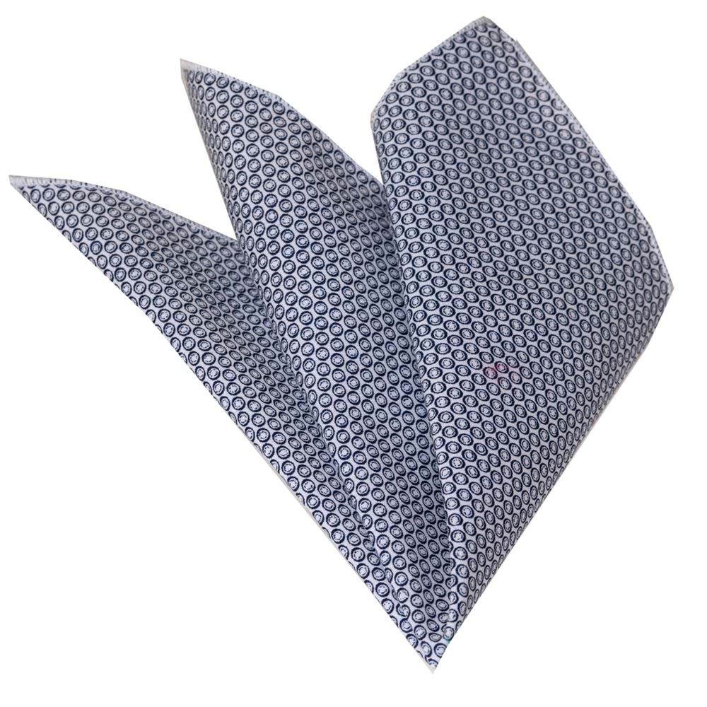 White with Navy Geometric Pocket Square