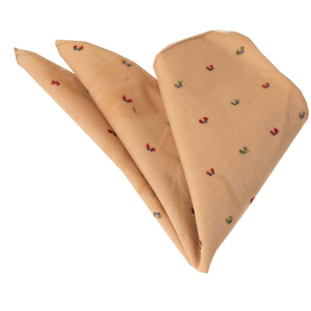 Red Green Pattern Embroidered Cotton Handkerchief on Beige