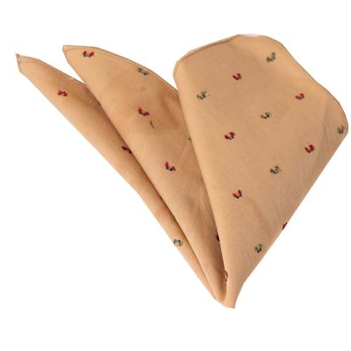 Red Green Pattern Embroidered Cotton Handkerchief on Beige